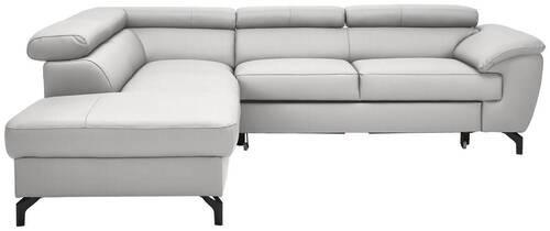 ECKSOFA Hellgrau Echtleder  - Hellgrau/Schwarz, Design, Leder/Metall (220/256cm) - Celina Home