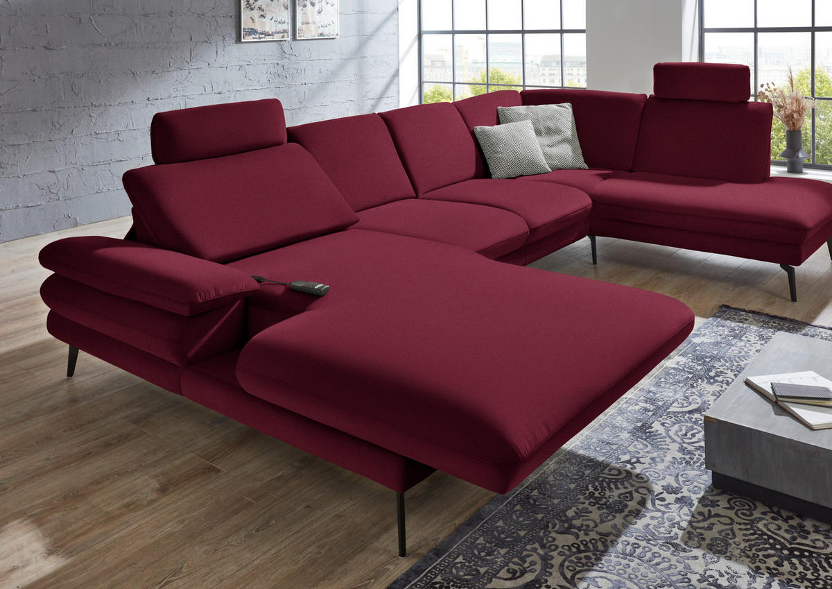WOHNLANDSCHAFT in Webstoff Weinrot  - Weinrot/Schwarz, Design, Textil/Metall (180/344/208cm) - Dieter Knoll