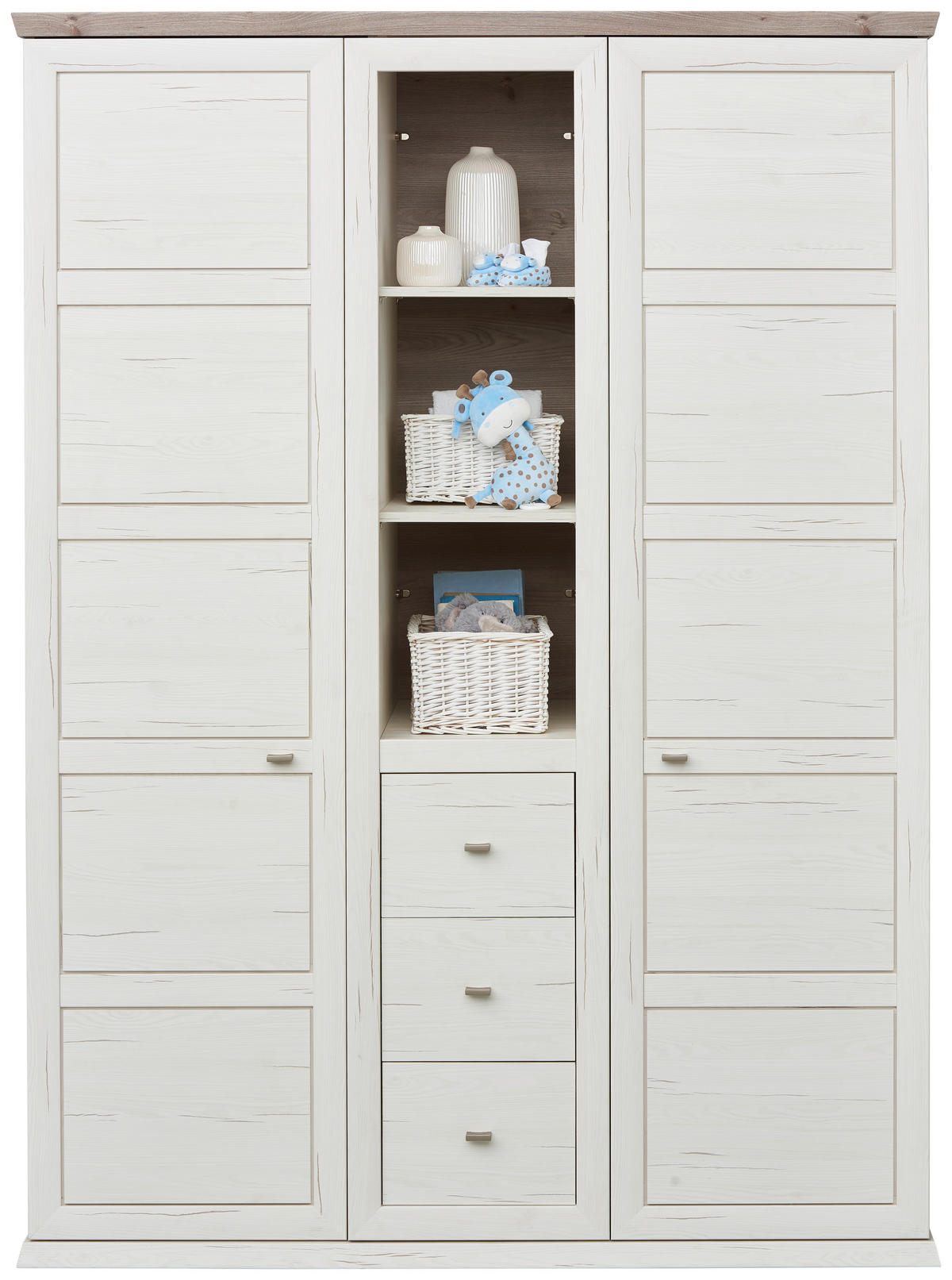 BABYKLEIDERSCHRANK Camron Grau, Weiß  - Weiß/Grau, Natur, Holzwerkstoff/Kunststoff (154/209,2/60,2cm) - My Baby Lou