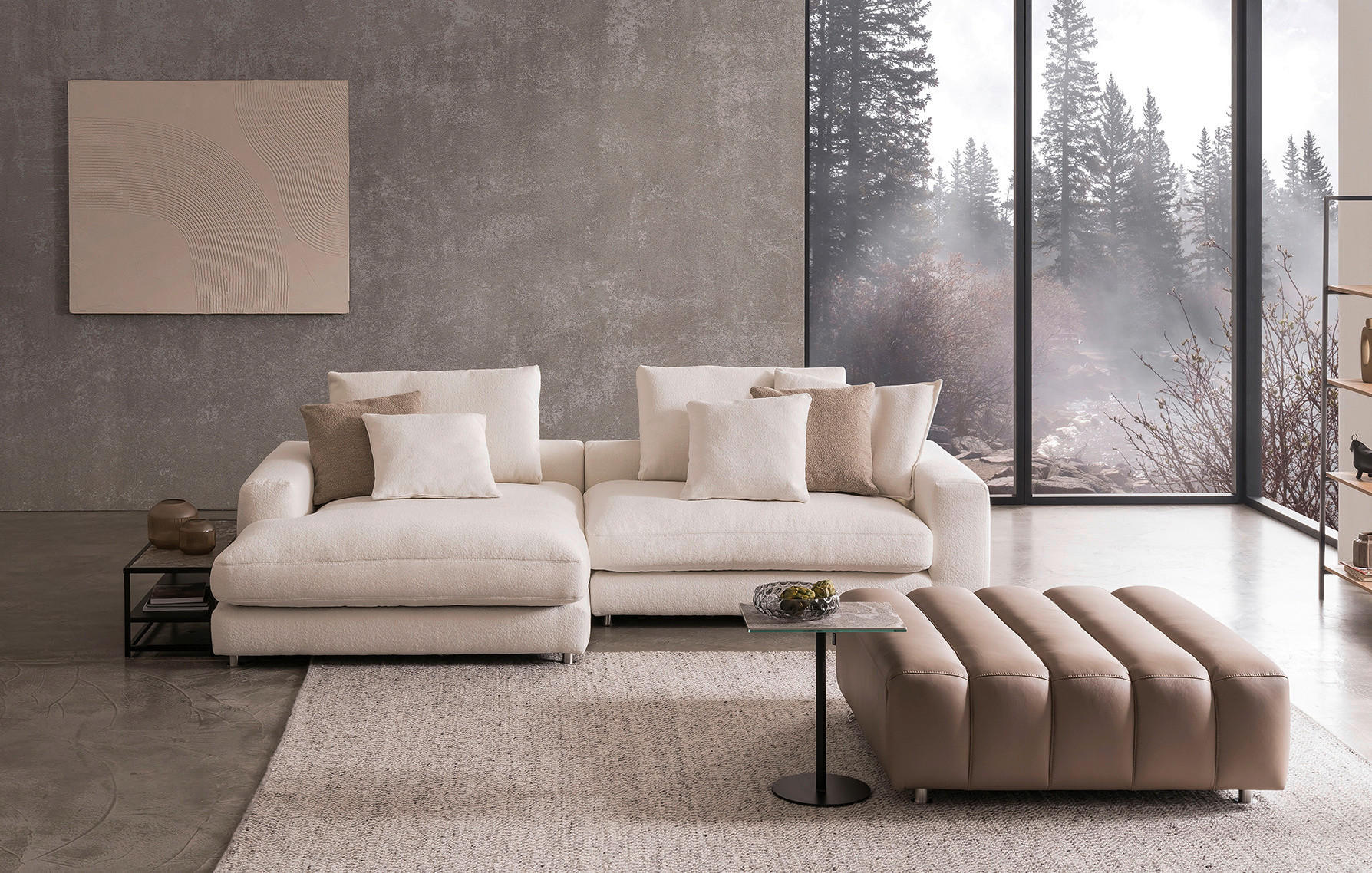 ECKSOFA in Bouclé Weiss  - Weiss/Silberfarben, Design, Textil/Metall (185/300cm) - Designwerk