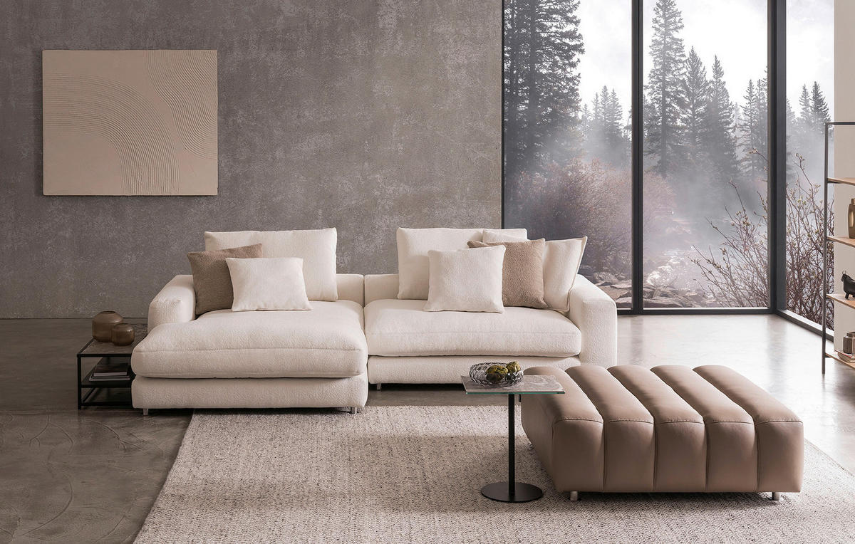 ECKSOFA in Bouclé Weiss  - Weiss/Silberfarben, Design, Textil/Metall (185/300cm) - Designwerk
