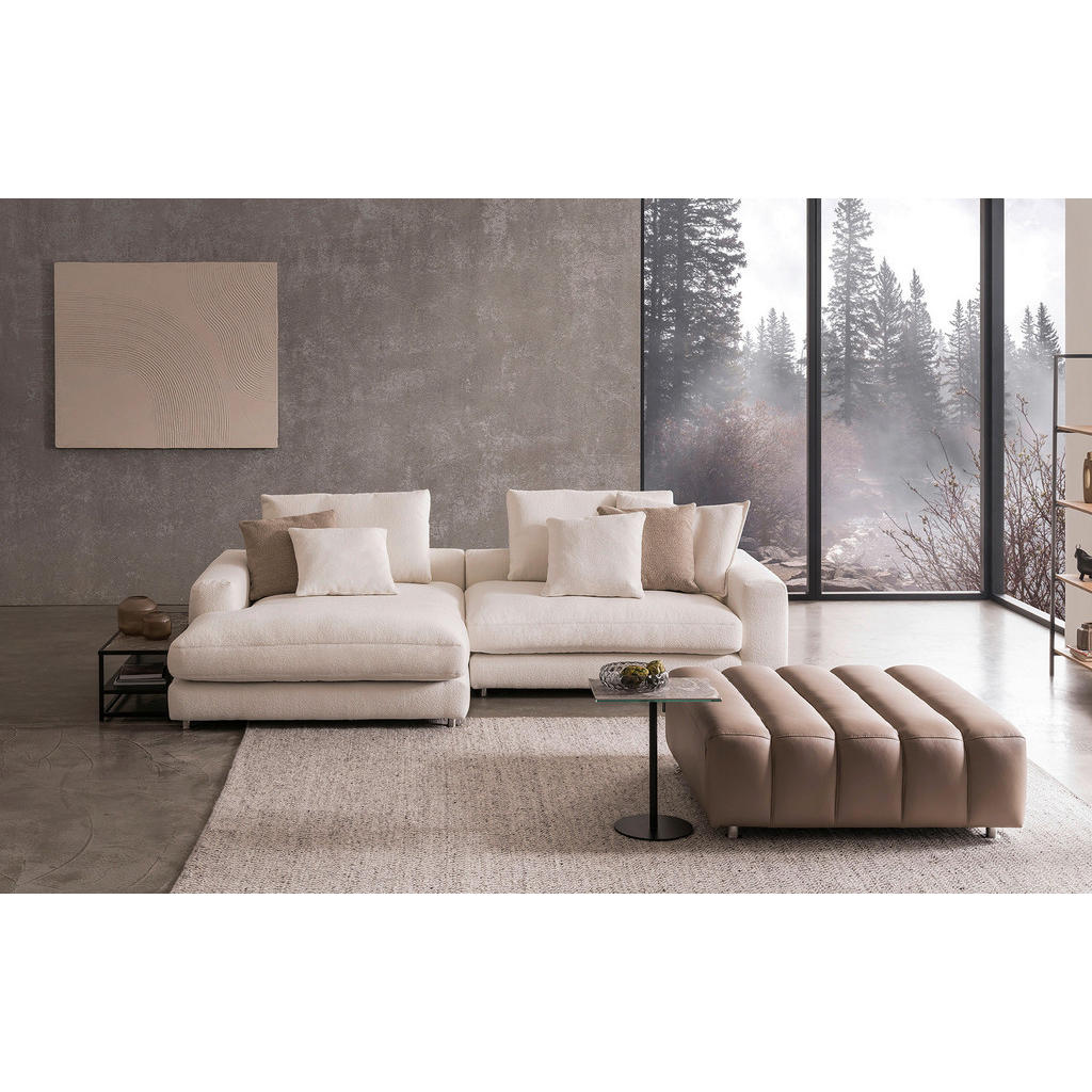 Thumbnail - Designwerk Ecksofa, Weiß, Textil, 2-Sitzer, Ottomane links, L-Form, 300x185 cm, Made in EU, Wohnzimmer, Sofas & Couches,...