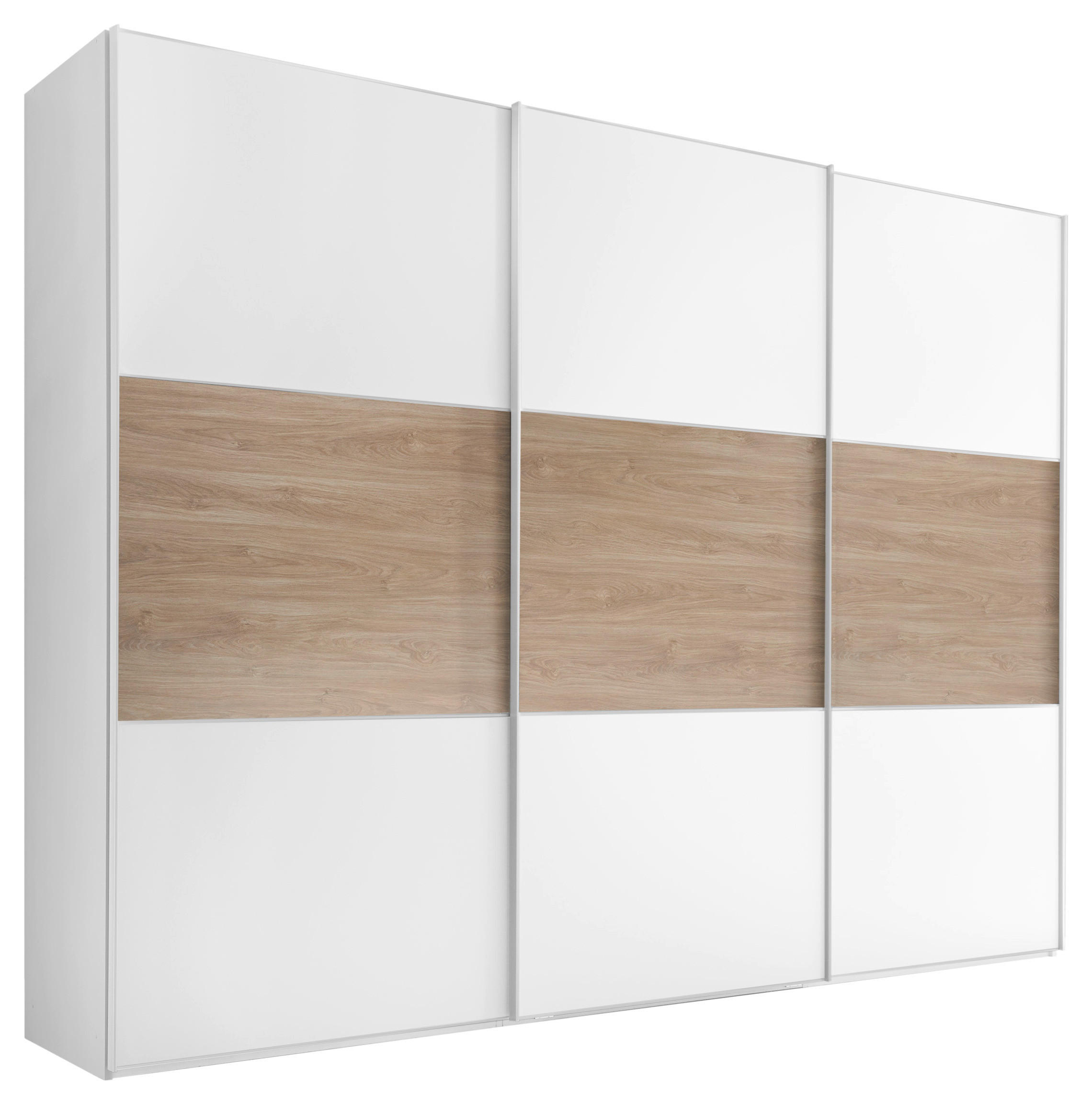 GARDEROB MED SKJUTDÖRRAR 249/222/68 cm 3-dörrar - vit/aluminiumfärg, metall/trämaterial (249/222/68cm) - Best Price