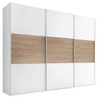 GARDEROB MED SKJUTDÖRRAR 249/222/68 cm 3-dörrar - vit/aluminiumfärg, metall/trämaterial (249/222/68cm) - Best Price
