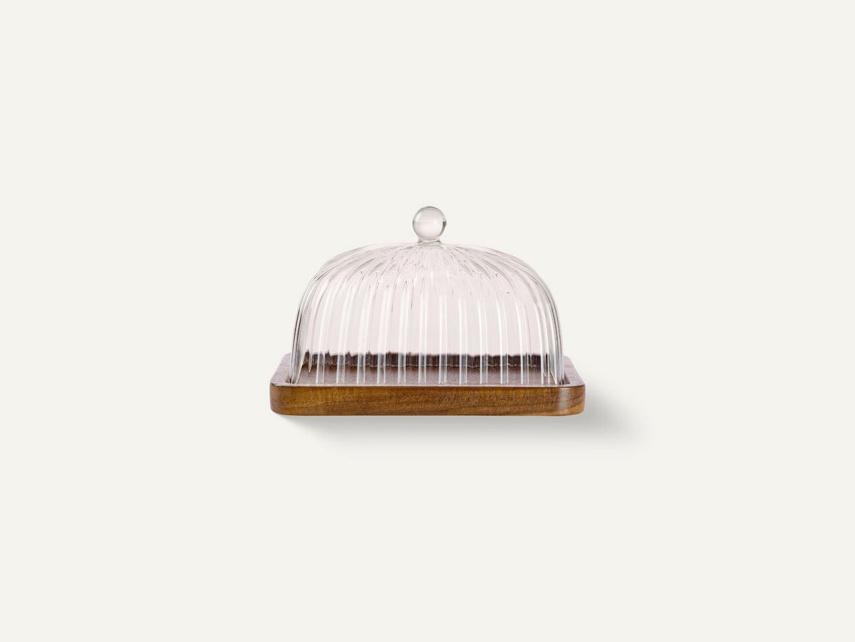 BUTTERDOSE Holz, Glas  - Klar/Akaziefarben, LIFESTYLE, Glas/Holz (17/12,5/10cm) - Ambia Home