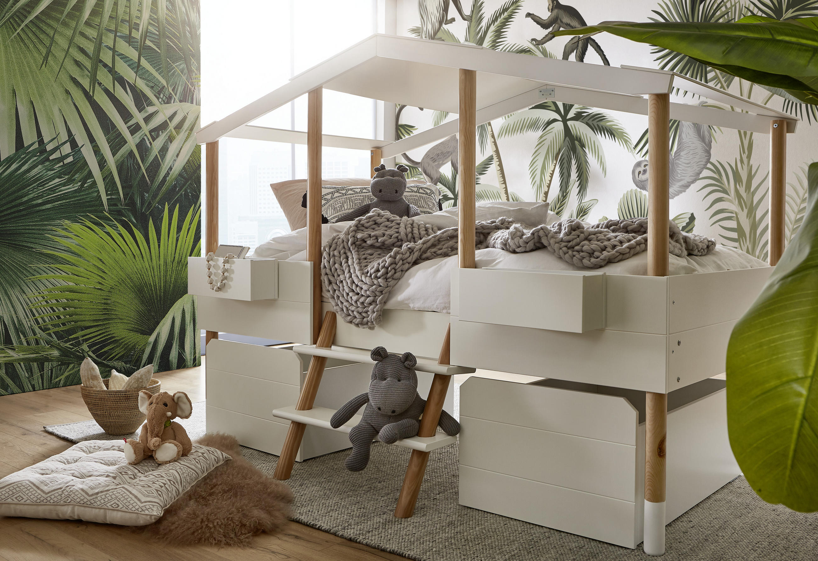 HAUSBETT Leiter, Lattenrost 90/190/200 cm  - Naturfarben/Weiß, Design, Holz/Holzwerkstoff (90/190/200cm) - Xora