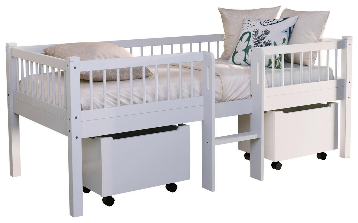 SPIELBETT Absturzsicherung, Leiter, Rollrost, Bettschublade 90/200 cm  in Weiß  - Naturfarben/Weiß, MODERN, Holz (90/200cm) - Vipack