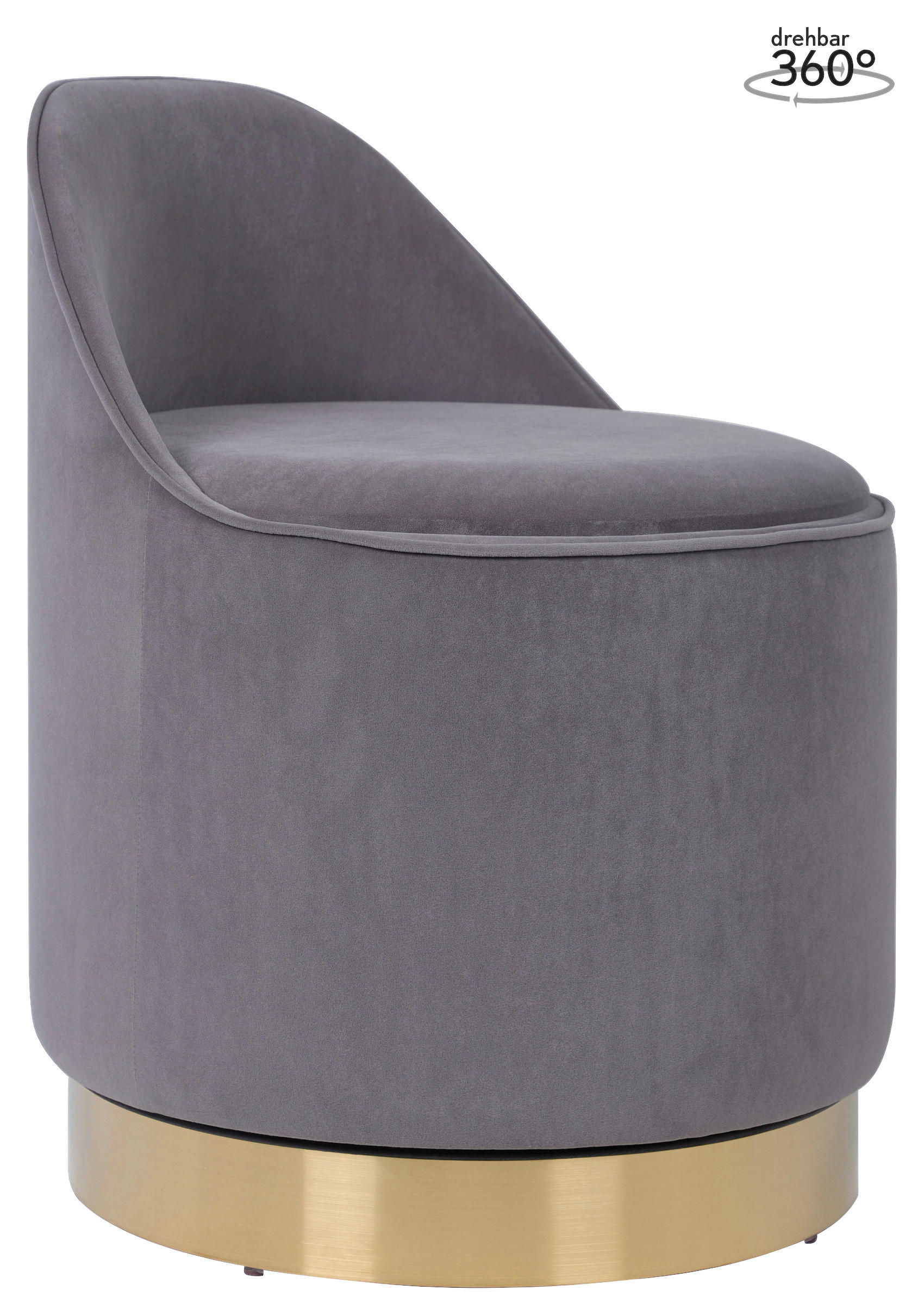 DREHHOCKER Samt Grau  - Goldfarben/Grau, Design, Textil/Metall (52/68cm) - Kayoom