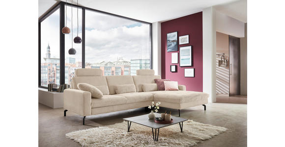 ECKSOFA Beige Cord  - Beige/Schwarz, Design, Textil/Metall (302/178cm) - Carryhome