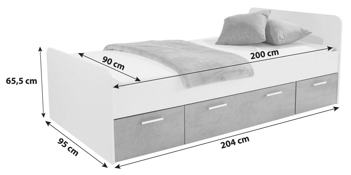 STAURAUMBETT 90/200 cm  in Weiß, Dunkelgrau  - Dunkelgrau/Weiß, KONVENTIONELL, Holzwerkstoff (90/200cm) - MID.YOU