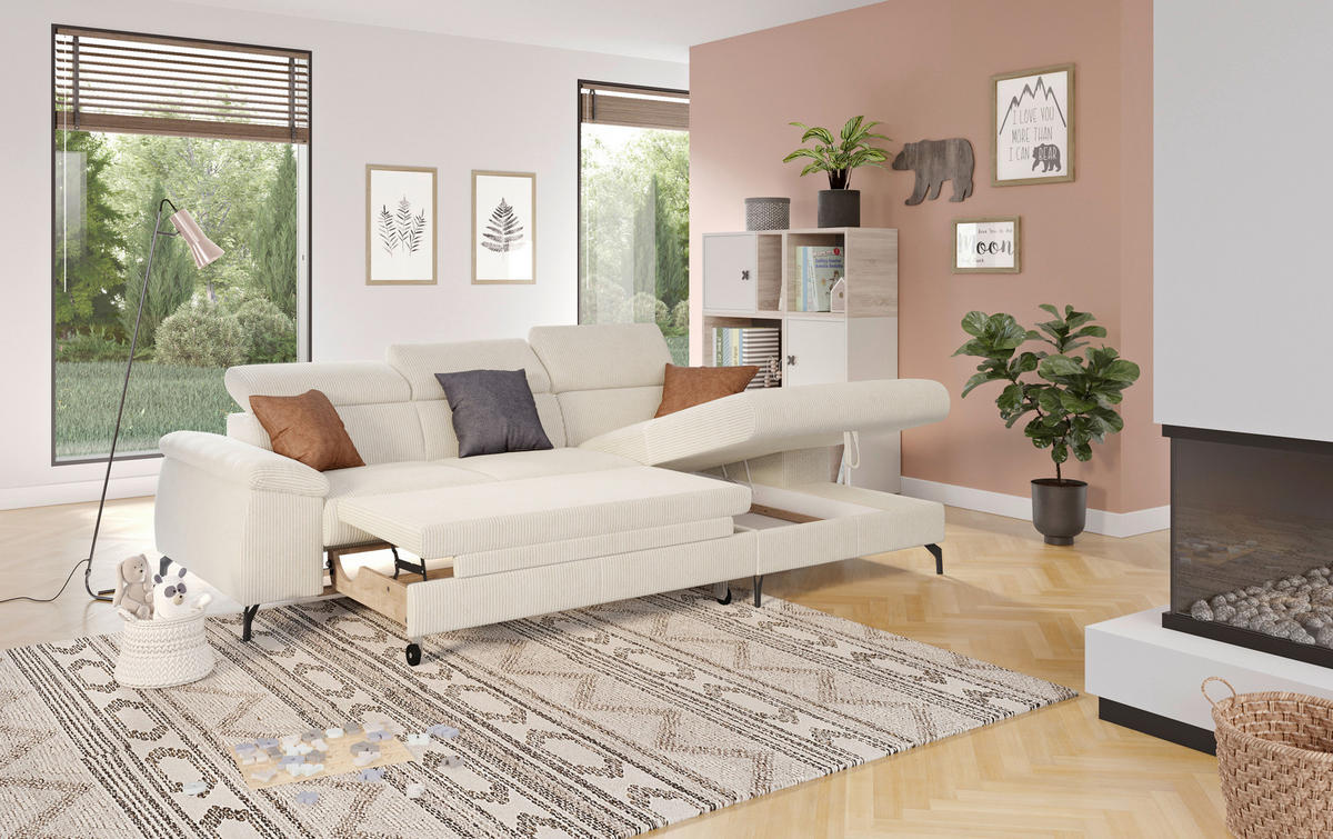ECKSOFA in Cord Beige  - Beige/Schwarz, Design, Textil/Metall (244/166cm) - Livetastic