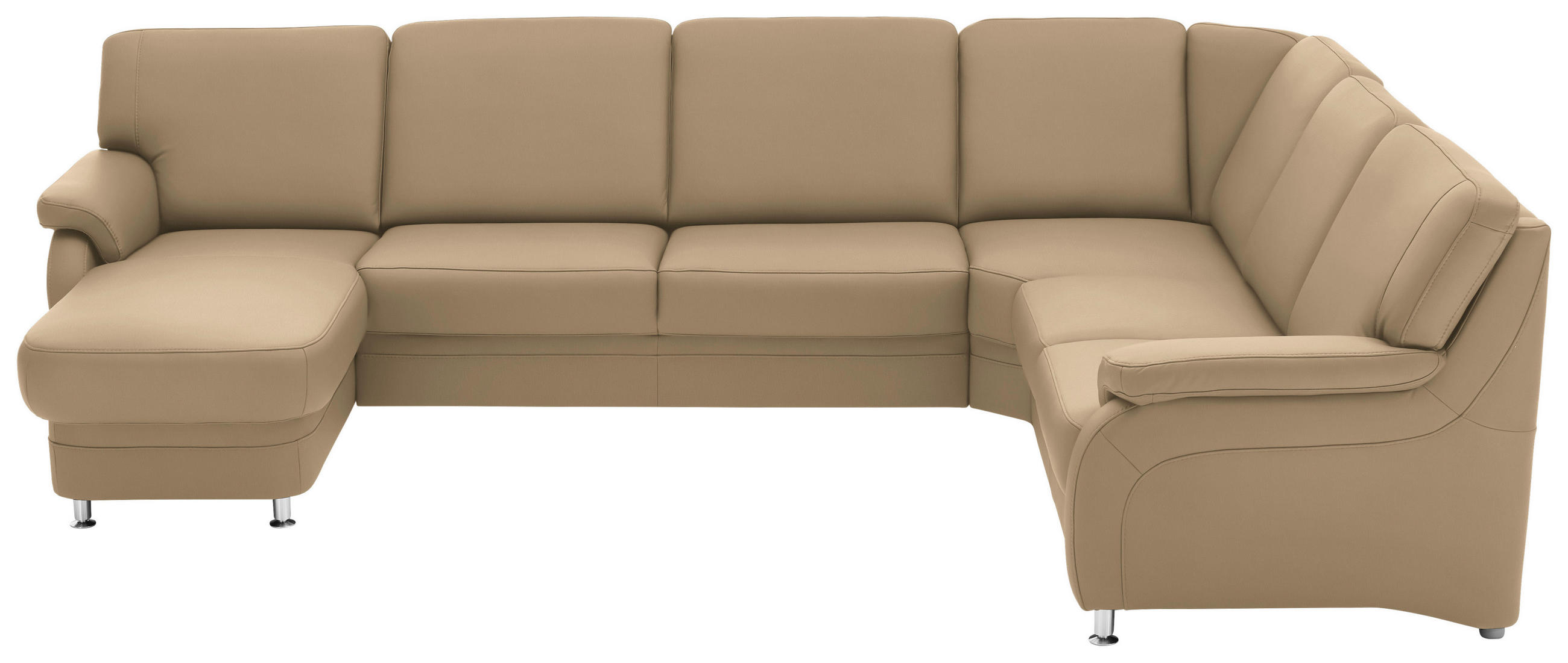 WOHNLANDSCHAFT Echtleder Beige  - Beige/Alufarben, Konventionell, Leder/Metall (165/329/239cm) - Beldomo Premium