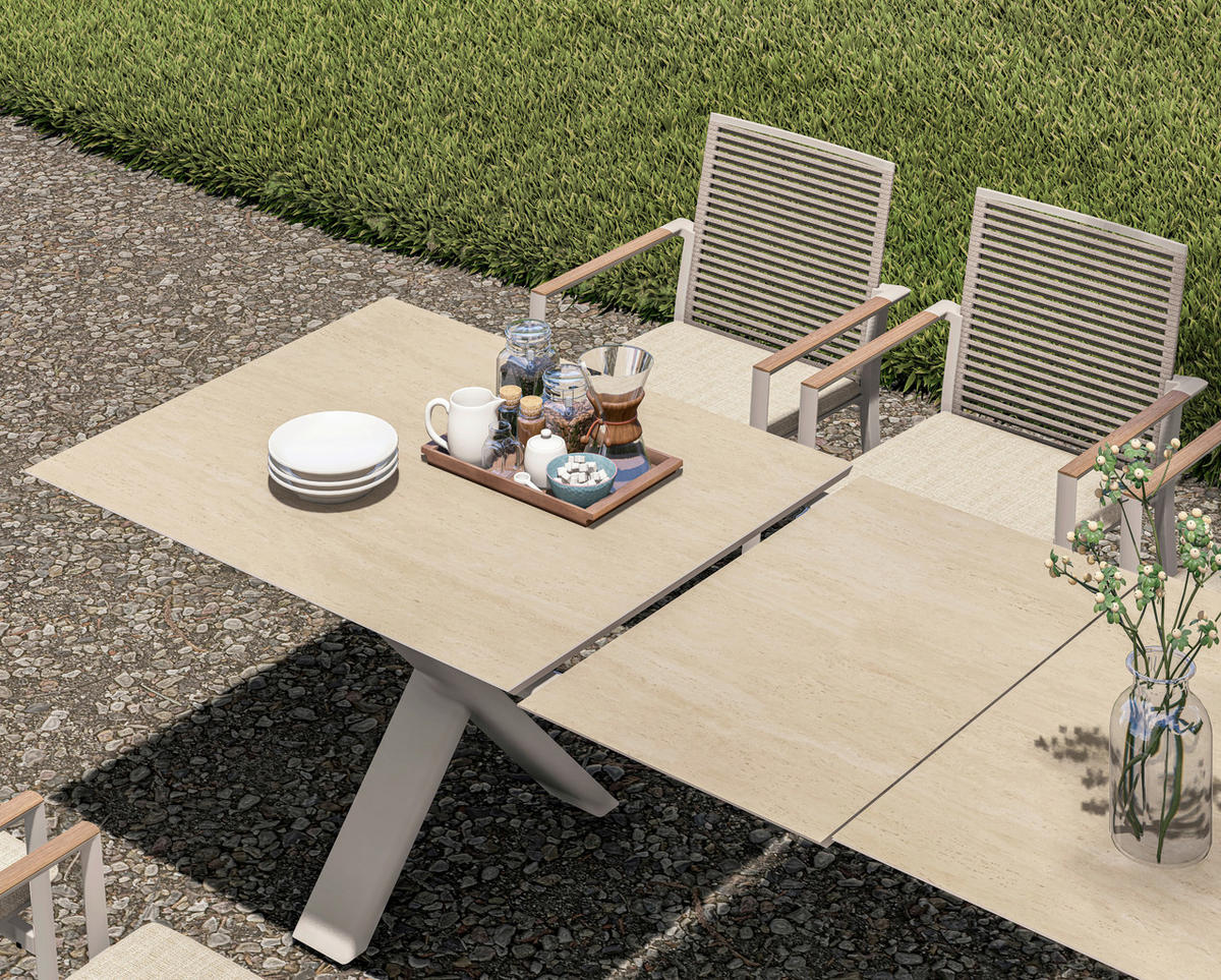 GARTENTISCH 240-300/100/74 cm Metall, Keramik rechteckig  - Sandfarben/Mokka, Basics, Keramik/Metall (240-300/100/74cm) - Zebra 