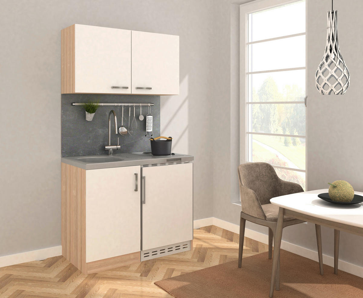 MINIKÖK 100 cm   i vit, ekfärgad  - stålfärgad/vit, Modern, metall/trämaterial (100cm) - Respekta