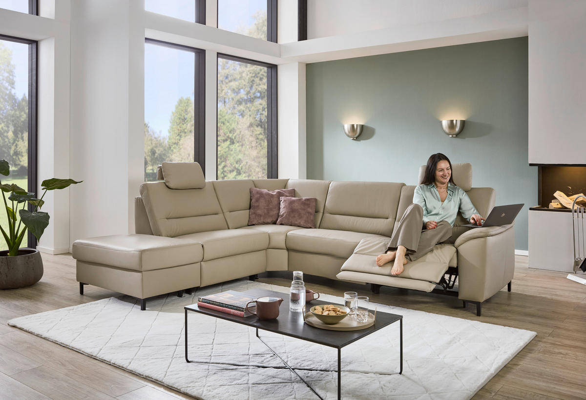 ECKSOFA in Echtleder Perlmutt  249/290 cm  - Perlmutt/Schwarz, KONVENTIONELL, Leder/Metall (249/290cm) - Beldomo Premium