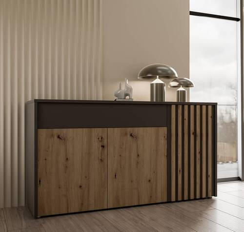 SIDEBOARD Grau, Eiche Artisan  164,2/87,9/42 cm  - Eiche Artisan/Grau, Trend, Holzwerkstoff (164,2/87,9/42cm) - Carryhome