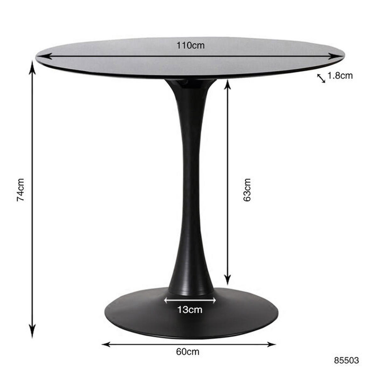 ESSTISCH in Holzwerkstoff 110/110/74 cm  - Schwarz, Design, Holzwerkstoff/Metall (110/110/74cm) - Kare-Design