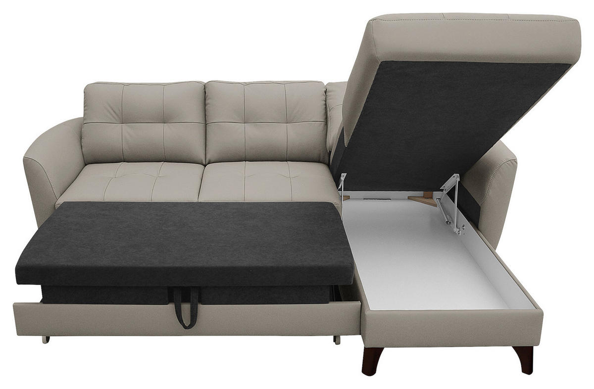 ECKSOFA in Lederlook Echtleder Platinfarben  - Platinfarben/Buchefarben, Design, Leder/Holz (238/168cm) - Livetastic