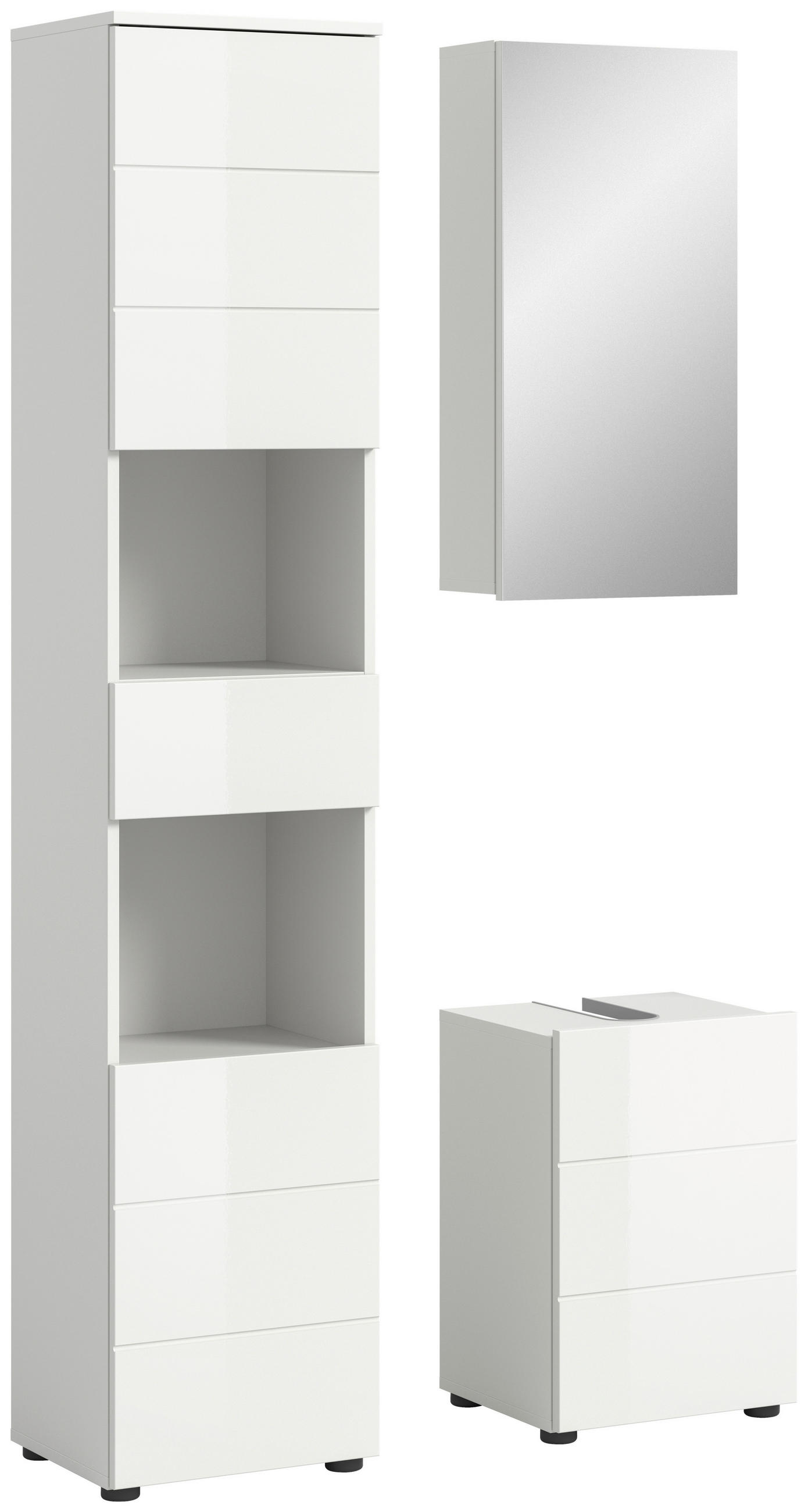 BADEZIMMER 3-teilig  in 76 cm  - Weiß Hochglanz/Schwarz, MODERN, Holzwerkstoff/Kunststoff (76cm) - MID.YOU