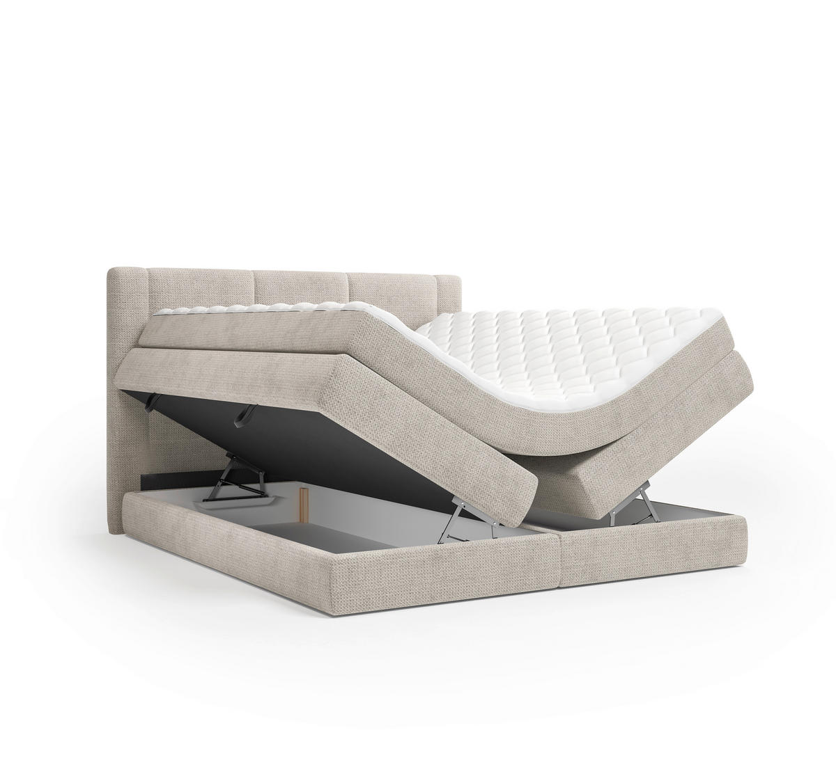 BOXSPRINGBETT 180/200 cm,  in Beige, gepolstertes Kopfteil, Bettkasten, Topper, Wendematratze mit unterschiedlichen Härtegraden, H2 + H3 = mittel + fest  - Beige/Schwarz, Design, Kunststoff/Textil (180/200cm) - Esposa