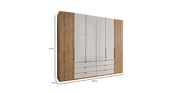 DREHTÜRENSCHRANK in Champagner, Eiche Bianco - Schieferfarben/Eiche Bianco, KONVENTIONELL, Glas/Holzwerkstoff (250/216/58cm) - Dieter Knoll
