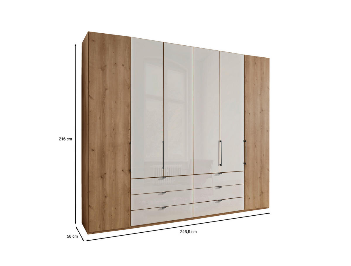 DREHTÜRENSCHRANK in Champagner, Eiche Bianco  - Schieferfarben/Eiche Bianco, Konventionell, Glas/Holzwerkstoff (250/216/58cm) - Dieter Knoll