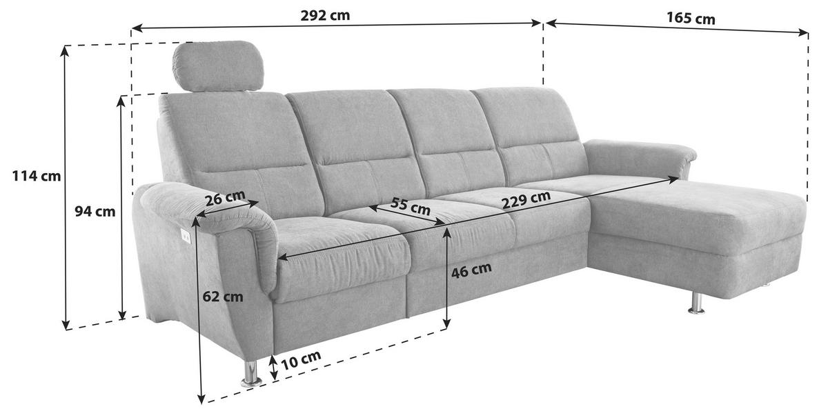 ECKSOFA Anthrazit Chenille  - Chromfarben/Anthrazit, KONVENTIONELL, Textil/Metall (292/165cm) - Livetastic