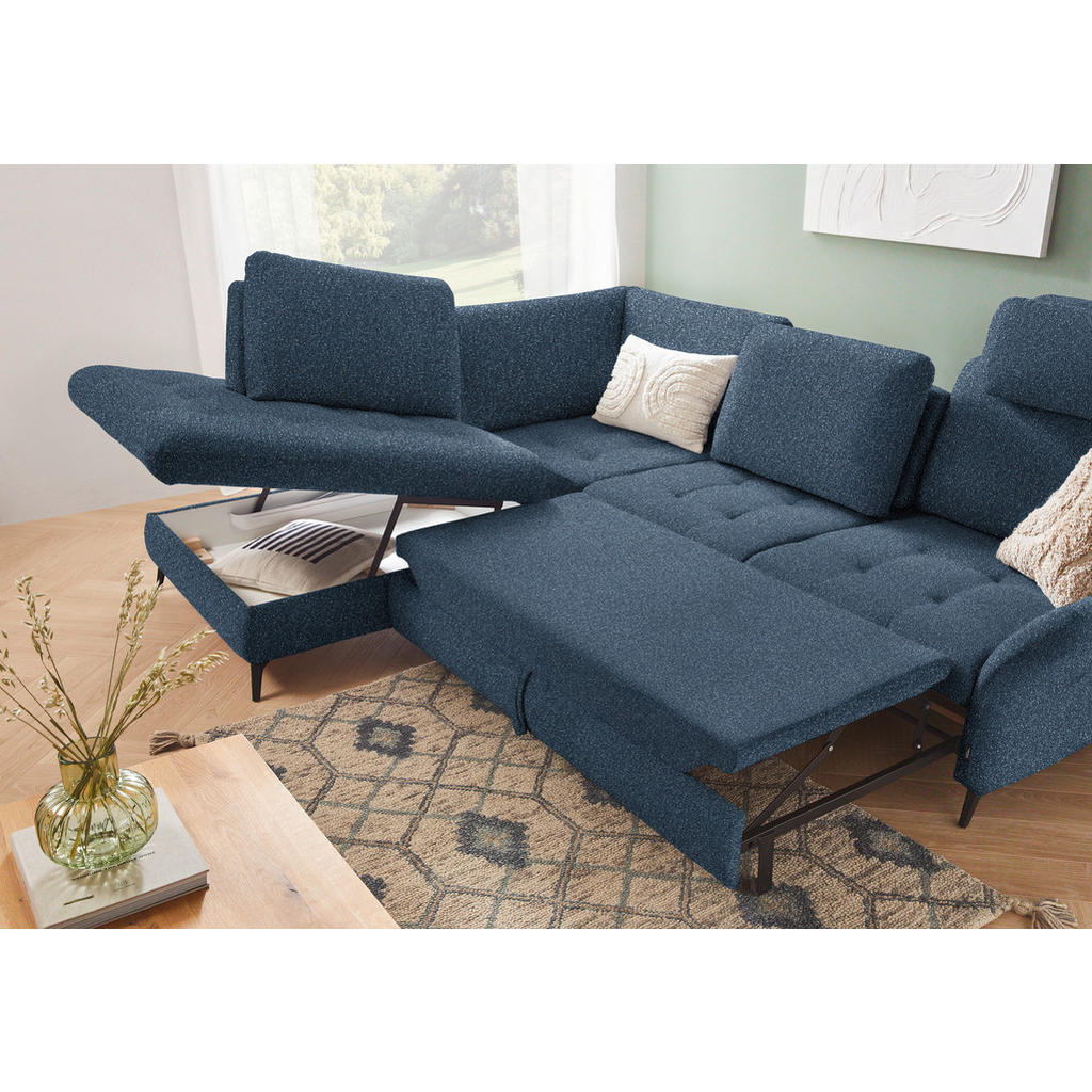 Thumbnail - Valnatura Ecksofa, Blau, Textil, 3-Sitzer, Ottomane links, L-Form, 288x233 cm, Bettkasten erhältlich, Stoffauswahl, seit...