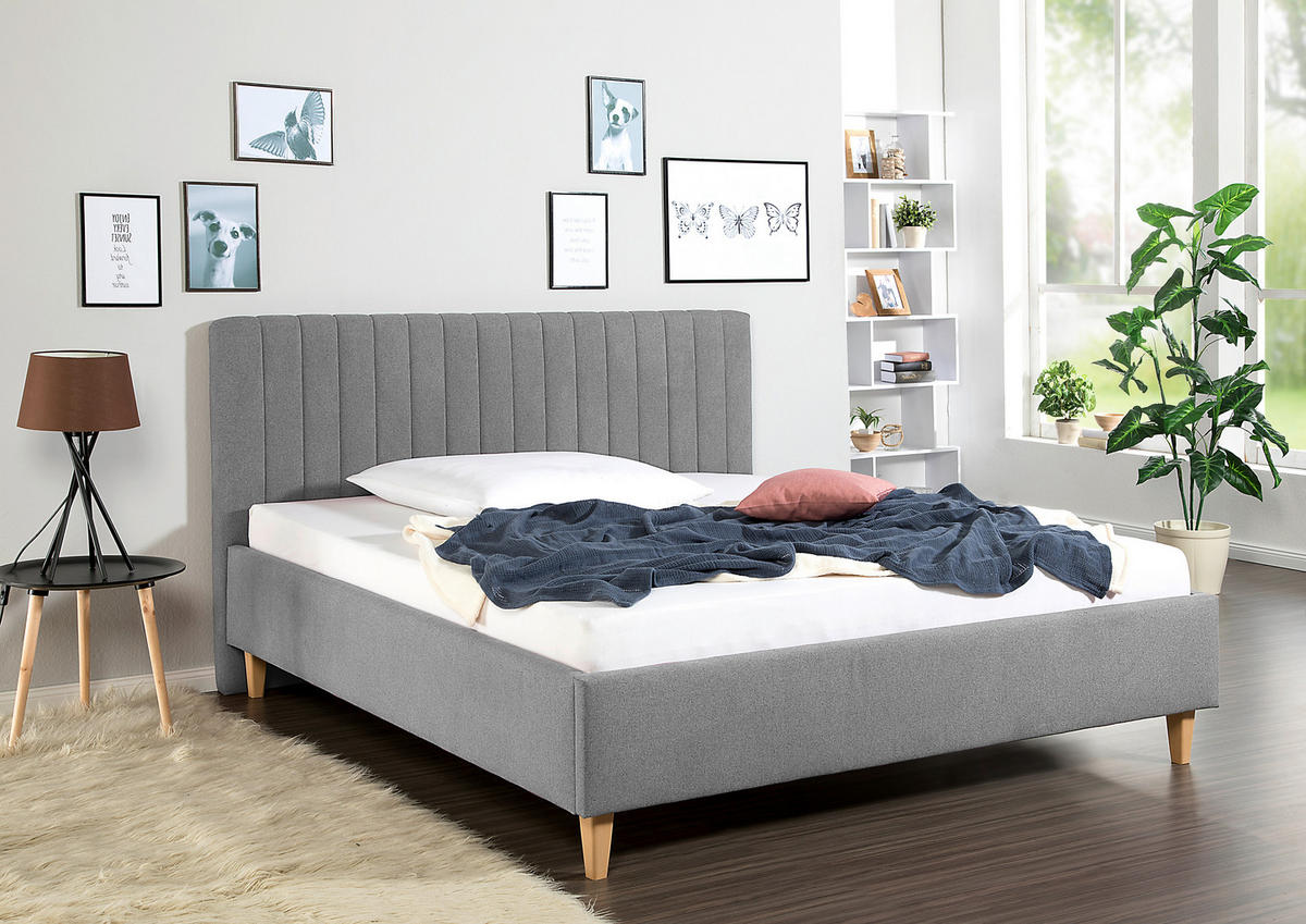 POLSTERBETT 160/200 cm,  in Grau,  - Naturfarben/Grau, MODERN, Holz/Textil (160/200cm) - Livetastic