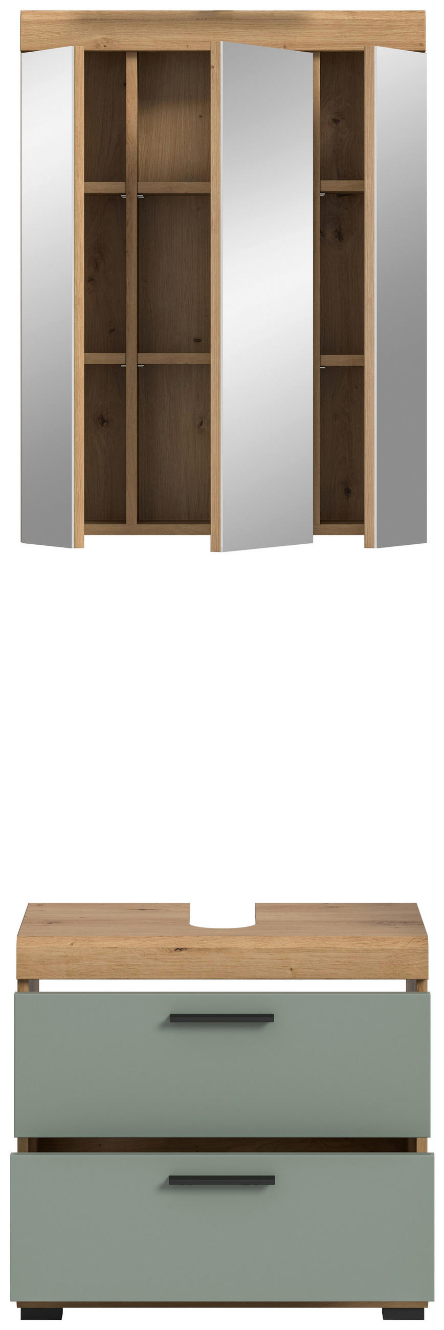 BADEZIMMER 2-teilig  in 60 cm  - vert sauge/noir, Modern, matière synthétique/verre (60cm) - MID.YOU