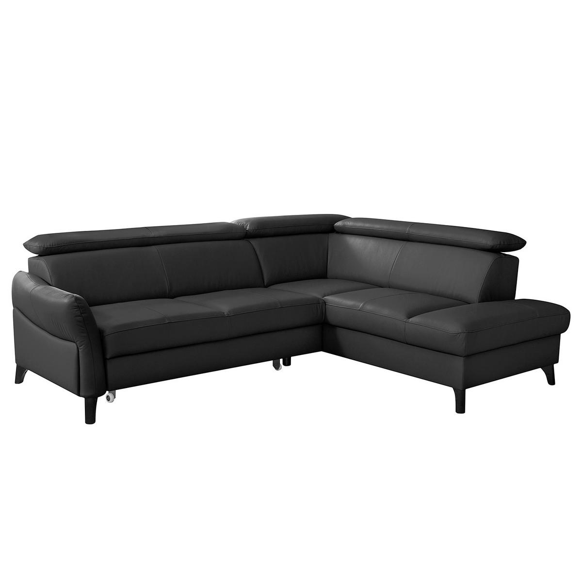 ECKSOFA Schwarz Echtleder Lederlook  - Schwarz, Design, Leder/Holz (244/199cm) - Livetastic