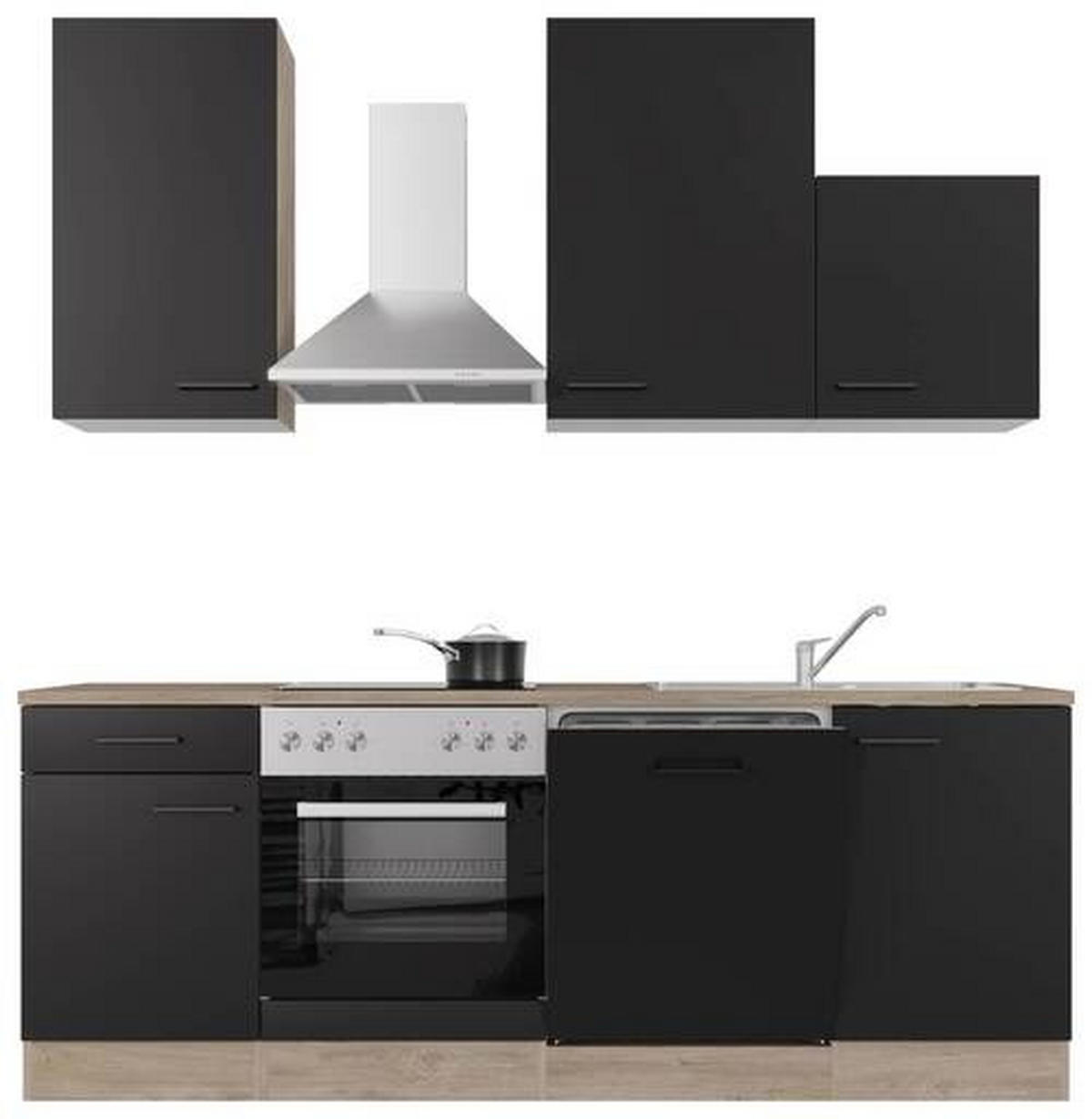 KUCHYŇSKÁ LINKA CAPRI 220 - černá/barvy dubu, Moderní, kov/kompozitní dřevo (220cm) - FlexWell