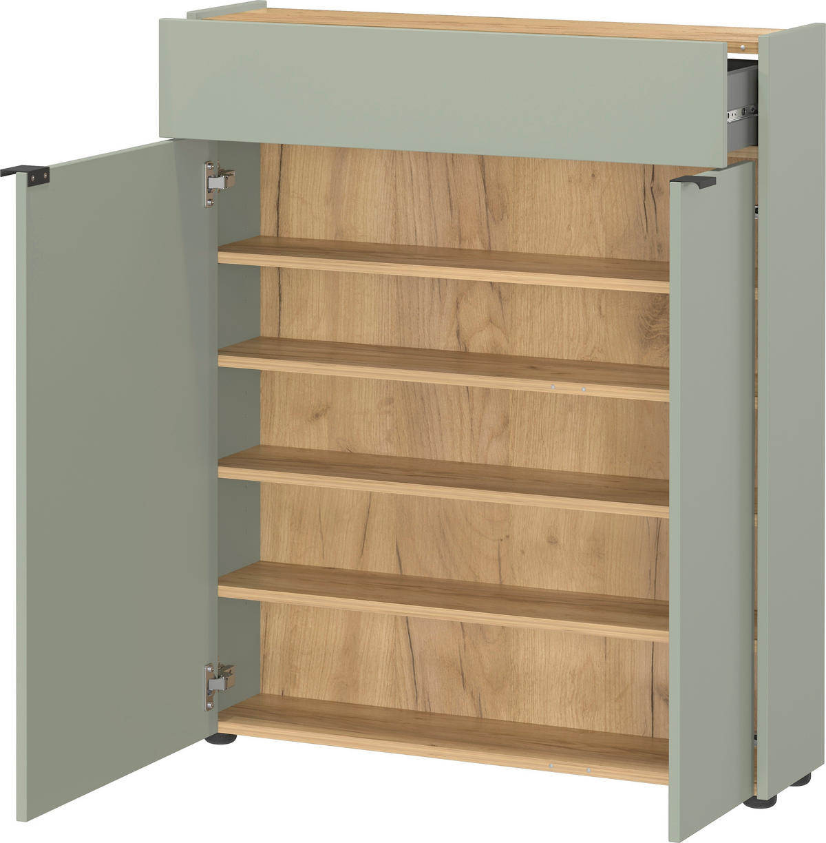 SCHUHSCHRANK Grün, Eichefarben  - Eichefarben/Schwarz, Design, Holzwerkstoff/Kunststoff (83/99/22cm)