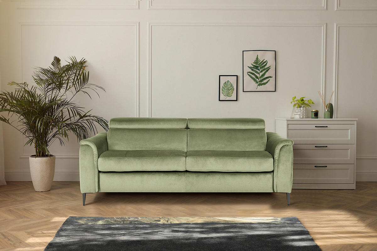 SCHLAFSOFA Samt Hellgrün  - Chromfarben/Hellgrün, Design, Textil/Metall (203/77-98/103cm) - MID.YOU