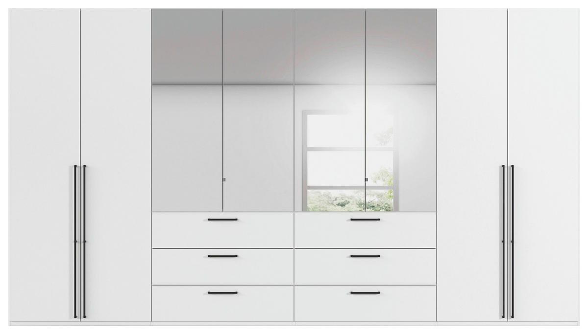 DREHTÜRENSCHRANK 400/235/61 cm,  in Weiß, 8-türig  - Chromfarben/Schwarz, Basics, Glas/Holzwerkstoff (400/235/61cm) - Novel