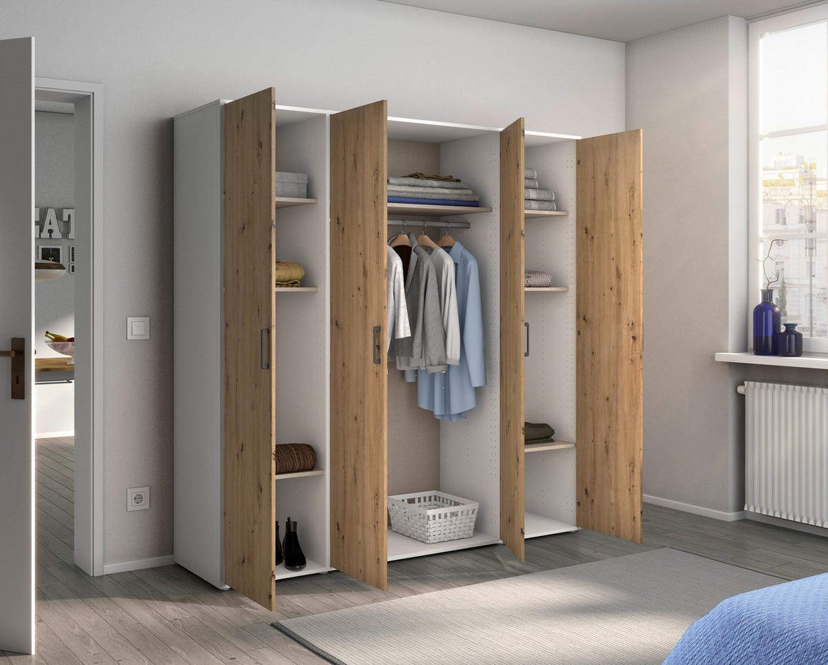 DREHTÜRENSCHRANK in Weiss, Eiche Artisan  - Weiss/Eiche Artisan, Modern, Holzwerkstoff/Kunststoff (187/194/53cm) - Rauch Möbel