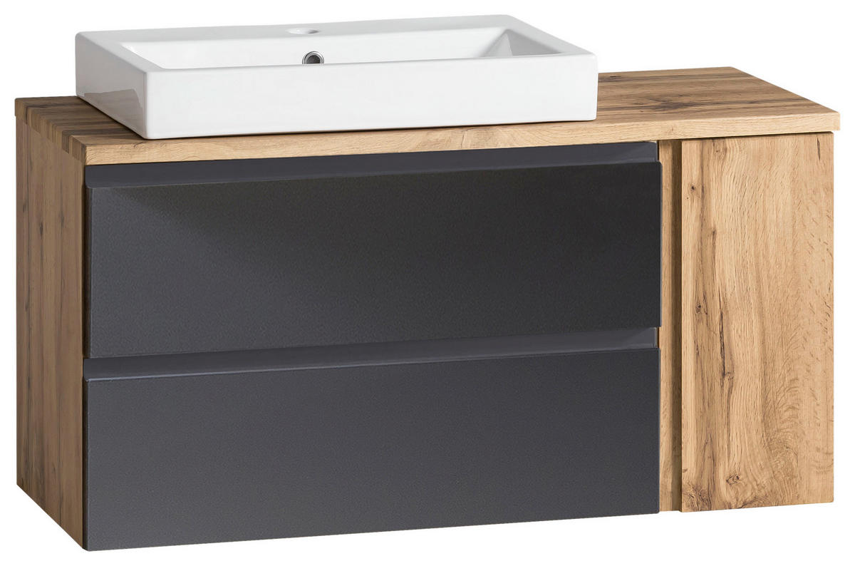 SKRINKA S UMÝVADLOM, 105 cm - sivá/dub wotan, Modern, kompozitné drevo/keramika (105cm) - Held