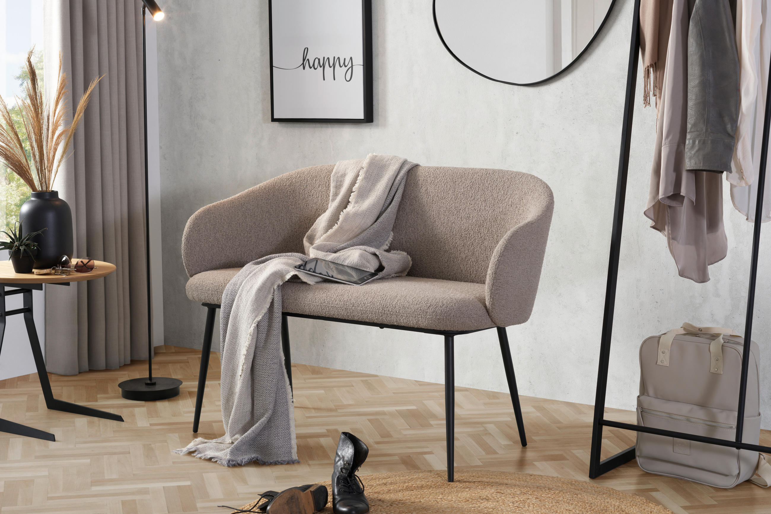 SITZBANK 115,5/80/57 cm Webstoff Grau, Schwarz Pappel Sperrholz  - Schwarz/Grau, MODERN, Holz/Textil (115,5/80/57cm) - Livetastic