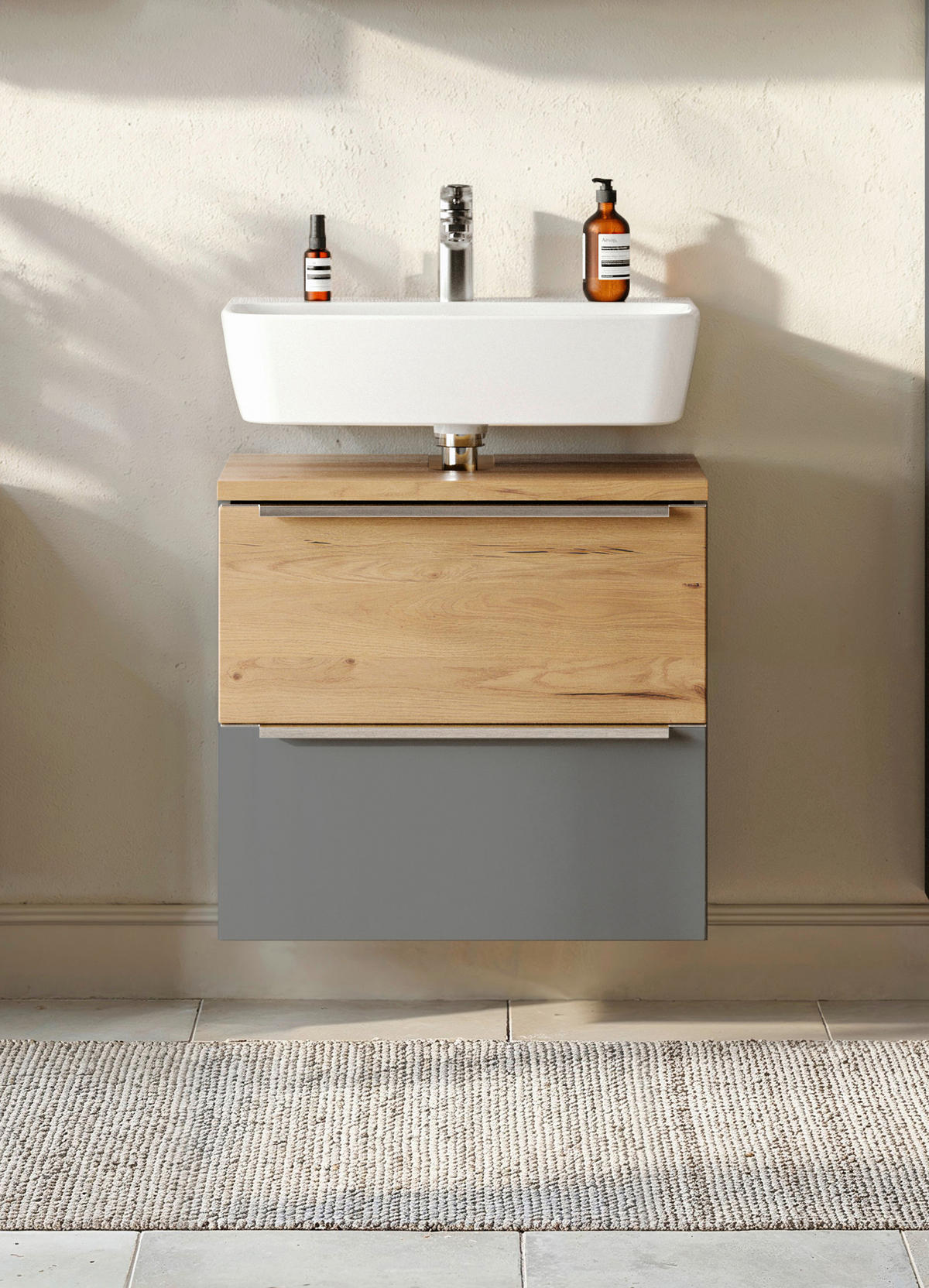 WASCHBECKENUNTERSCHRANK 60/54/35 cm  - Wildeiche/Edelstahlfarben, Trend, Holzwerkstoff/Metall (60/54/35cm) - Held