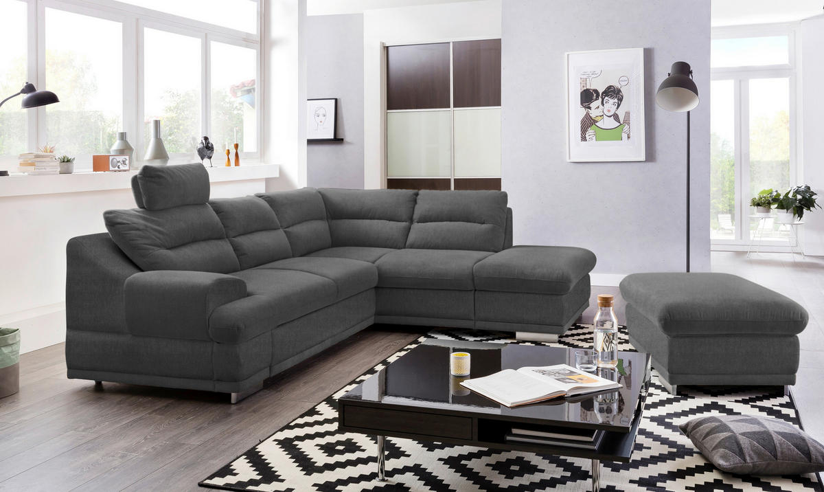 WOHNLANDSCHAFT in Velours Dunkelgrau  - Chromfarben/Dunkelgrau, Konventionell, Textil/Metall (264/217cm) - MID.YOU