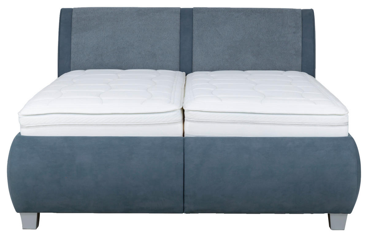 POLSTERBETT 180/200 cm,  in Blaugrau, Matratze, Lattenrost, Bettkasten, unterschiedliche Matratzenhärtegrade je Bettseite, H3 + H3 = fest  - Silberfarben/Blaugrau, Design, Holzwerkstoff/Kunststoff (180/200cm) - Beldomo - Sleep