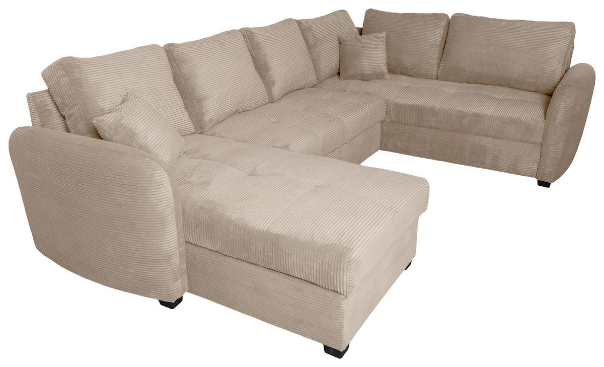 WOHNLANDSCHAFT SORINA Hellbraun Cord  - Hellbraun/Schwarz, Design, Kunststoff/Textil (157/305/202cm) - P & B