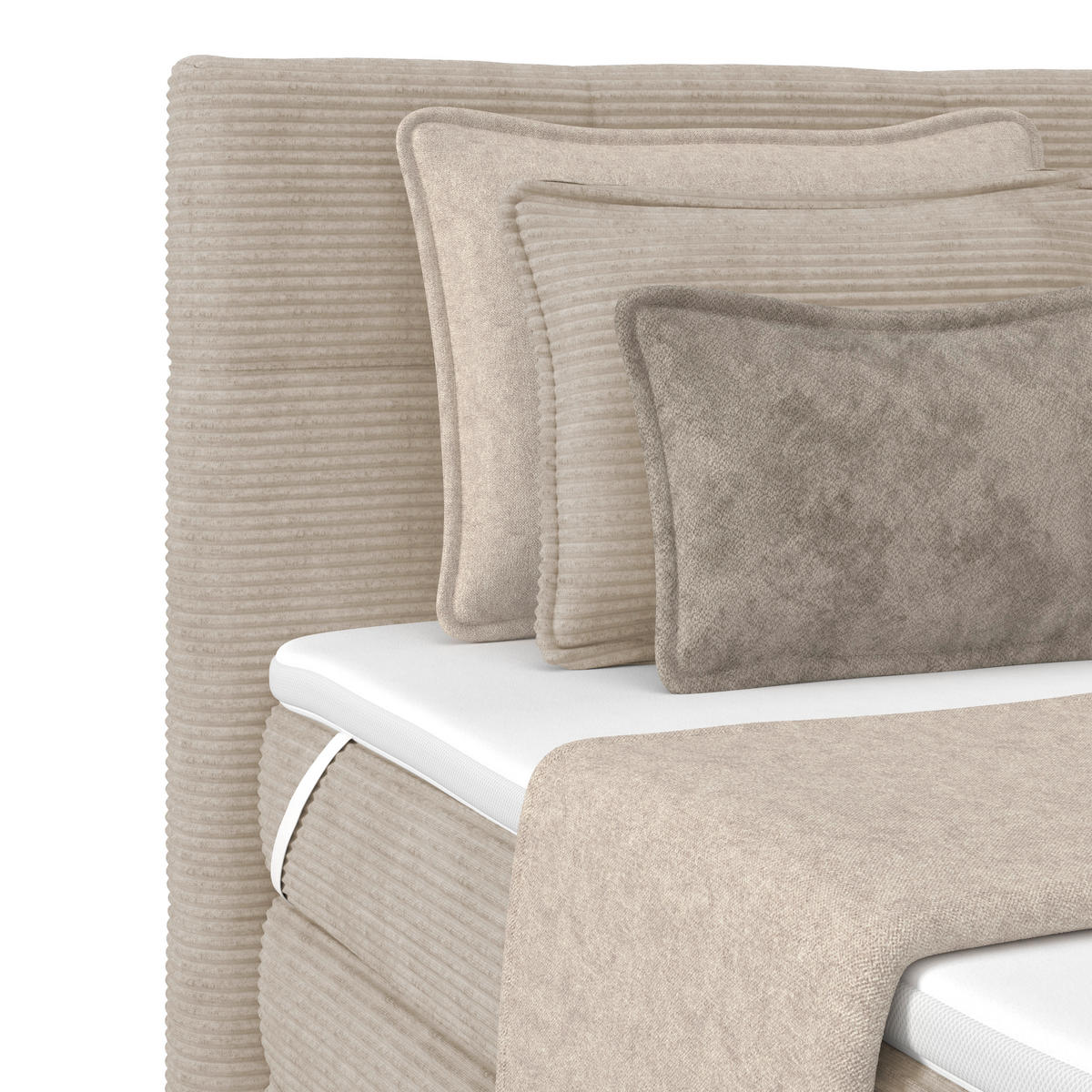 BOXSPRINGBETT 160/200 cm,  in Beige, gepolstertes Kopfteil, Bettkasten, Topper, Matratzen, H3 + H3 = fest  - Beige, KONVENTIONELL, Holz/Holzwerkstoff (160/200cm)