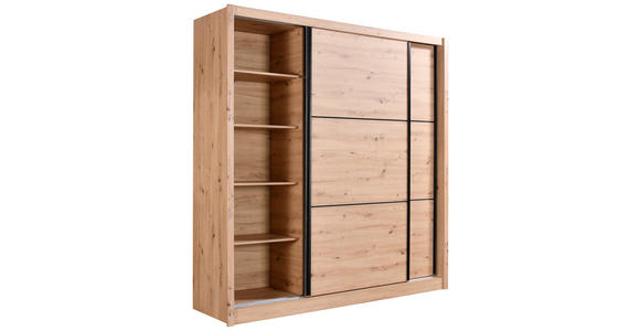 SCHIEBETÜRENSCHRANK 213/215,5/60 cm 2-türig Eiche Artisan  - Schwarz/Eiche Artisan, Basics, Holzwerkstoff/Metall (213/215,5/60cm) - Xora