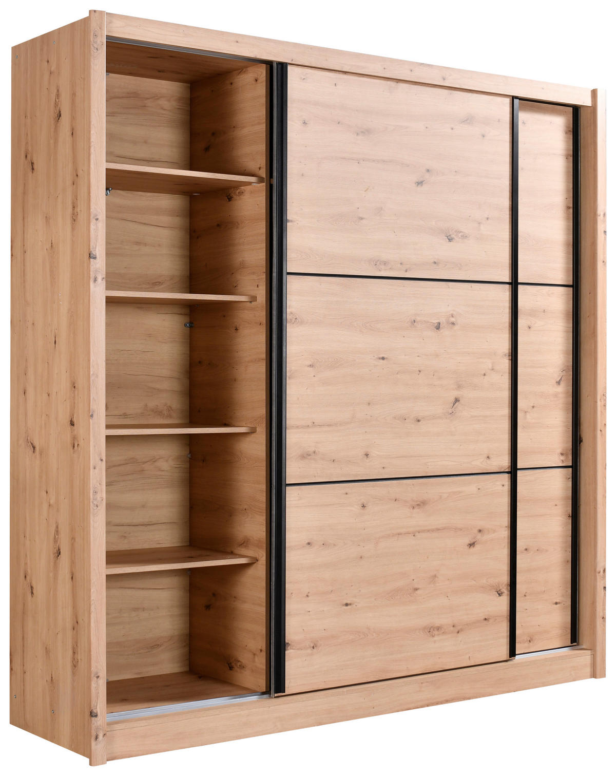 SCHIEBETÜRENSCHRANK 213/215,5/60 cm 2-türig Eiche Artisan  - Schwarz/Eiche Artisan, Basics, Holzwerkstoff/Metall (213/215,5/60cm) - Xora