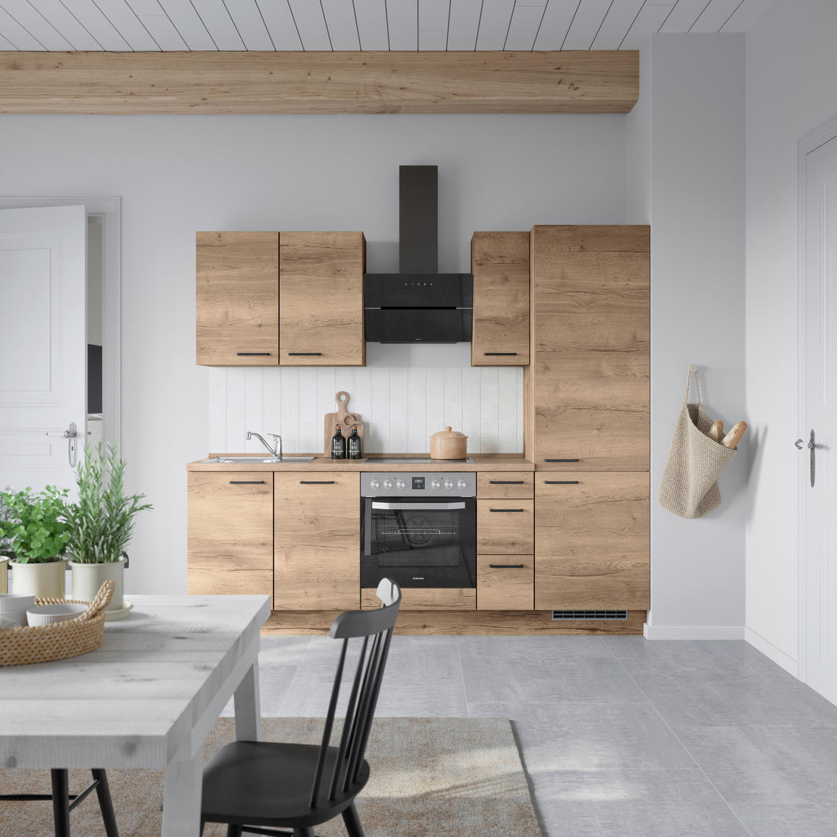 KÜCHENBLOCK 240 cm   in Eiche dunkel  - Eiche dunkel/Schwarz, MODERN, Holzwerkstoff/Metall (240cm) - Nobilia