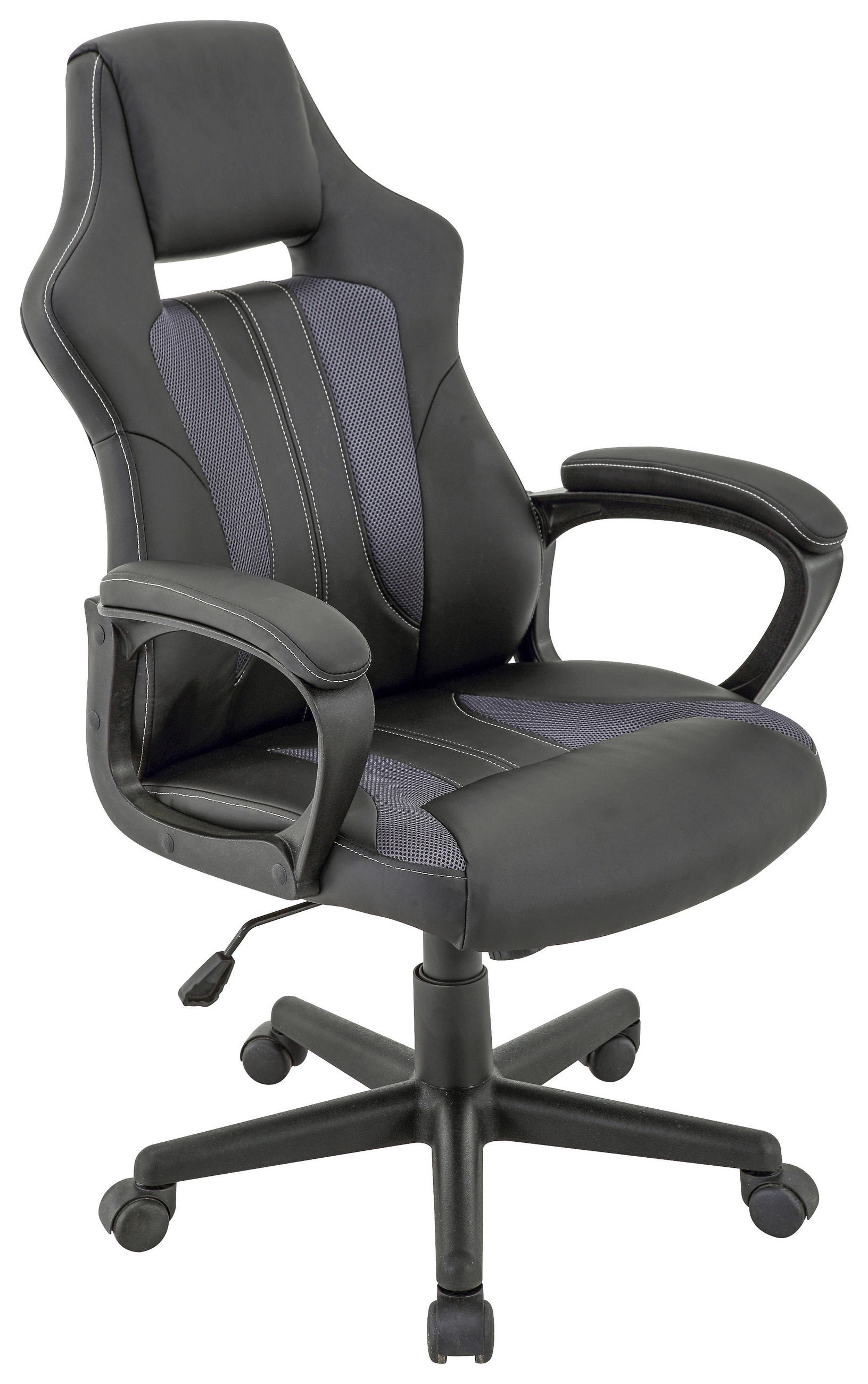 SCAUN DE GAMING in imitație piele plasă tensionată gri negru