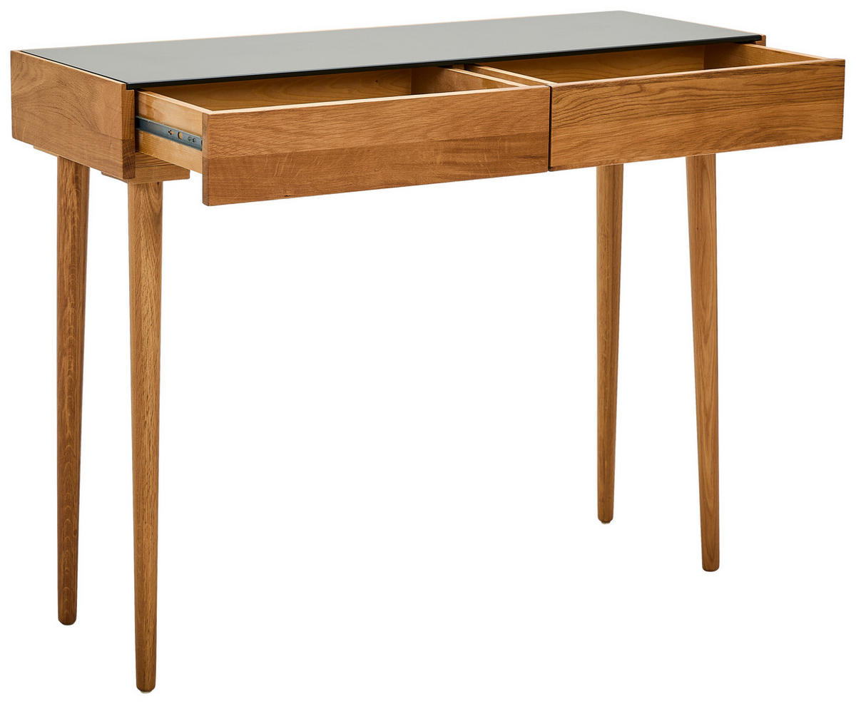 KONSOLENTISCH Eiche massiv Naturfarben, Schwarz  - Schwarz/Naturfarben, Design, Glas/Holz (100/80/35cm) - MID.YOU