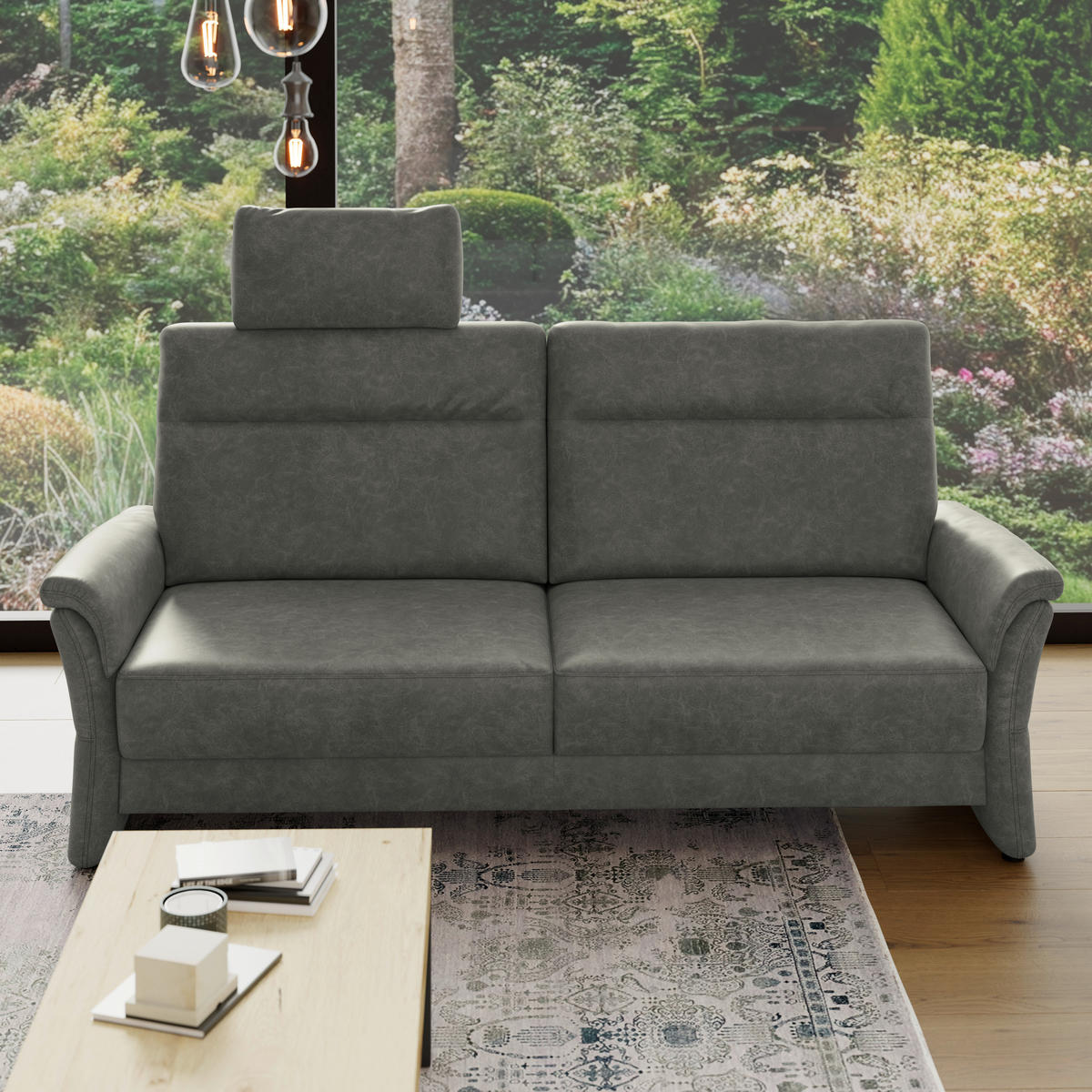 3,5-SITZER Mikrofaser Dunkelgrau  - Dunkelgrau/Schwarz, KONVENTIONELL, Kunststoff/Textil (205/98/91cm) - Elegando