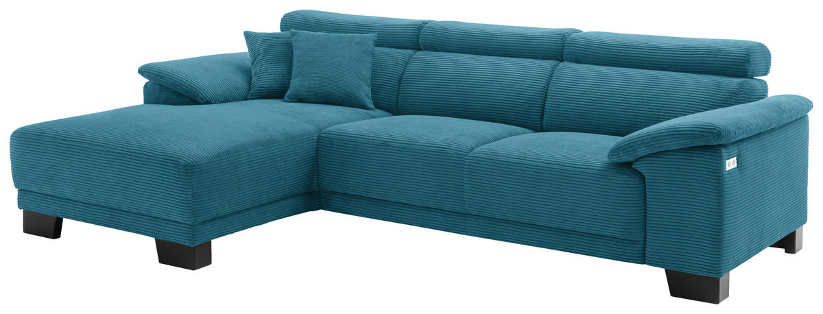 ECKSOFA in Cord Petrol  - Petrol/Schwarz, Design, Holz/Textil (174/270cm) - Pure Home Lifestyle